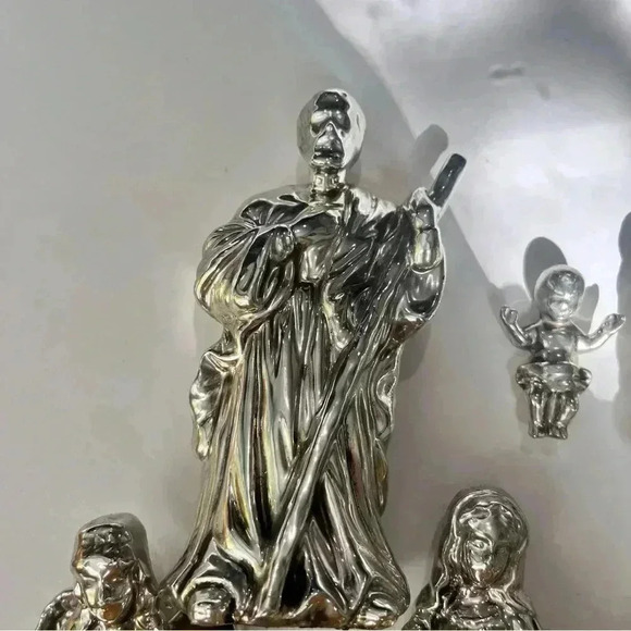 6 Piece Porcelain Silver Plated Nativity Scene Christmas Decor Holidays No Damag - Picture 7 of 12